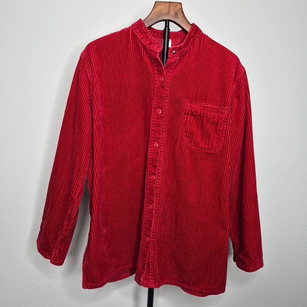 Vintage Austin Clothing Co Red Cotton Corduroy Band Collar Button Down Shirt L